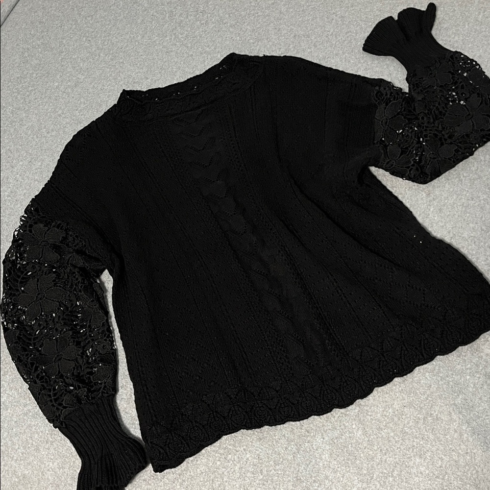 Whimsigoth Black Women's Sweater Large Lace Long Sleeve Fairy Moody Whimsy